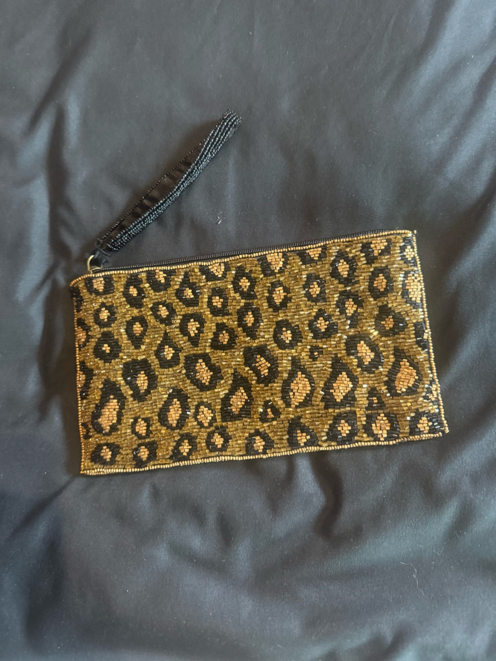 Leopard Beaded Wristlet Clutch - Black & Gold - Picture 2 of 3
